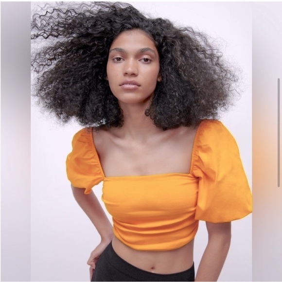 ZARA PUFF SLEEVES CROP TOP - Picture 1 of 6
